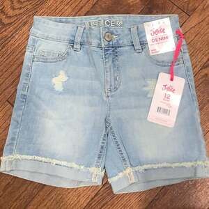 Justice Girls Midi Jean Shorts Size 12 Blue Denim Adjustable Waist NWT